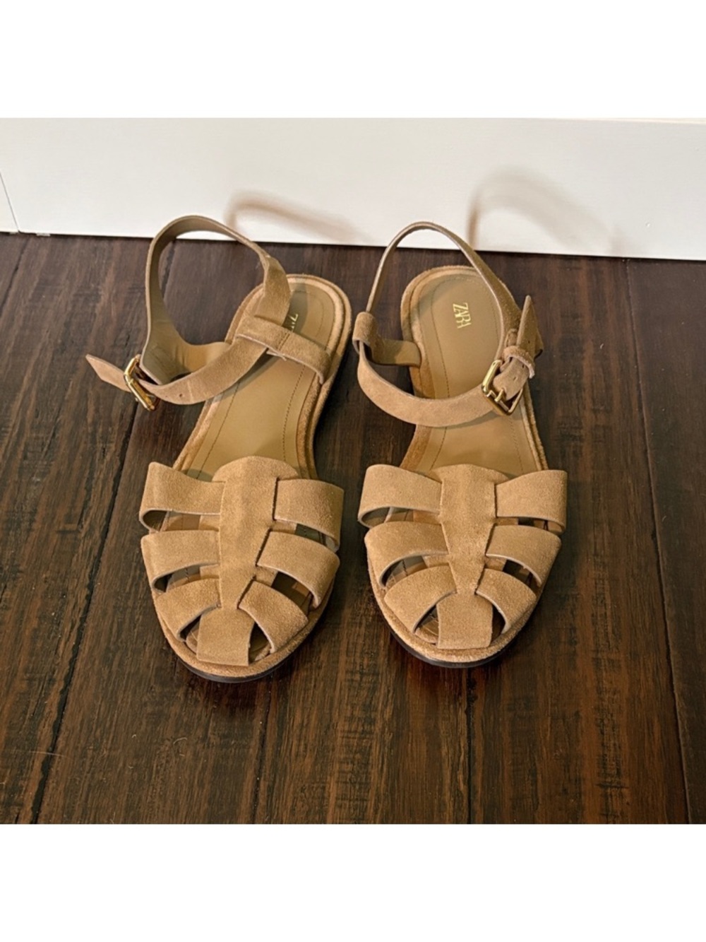 Zara Beige Suede Fisherman Sandals with Ankle Strap